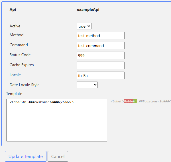 Template setup example