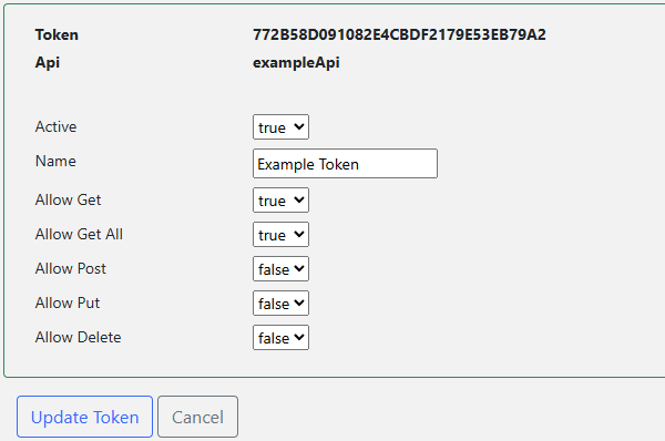 Token setup example